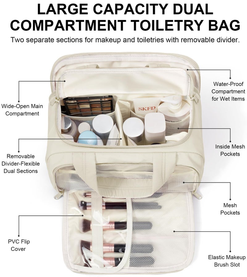 Bagstellar Travel Toiletry Bag for Women, Lightweight Large Quilted Puffy Makeup Bag Wide-open Make up Organizer Cloud Cosmetic Bag w/Handle for Traveling Toiletries, Essentials, Accessories, Beige - Image 3