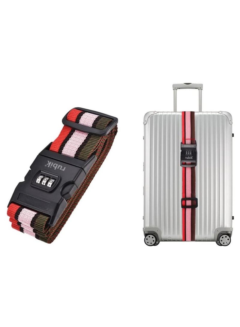 Rubik 78 Inch Heavy Duty Luggage Strap with Password Adjustable Travel Packing Belt for Bag Baggage Suitcase Safety (1 Pack Red/White)  - Image 1
