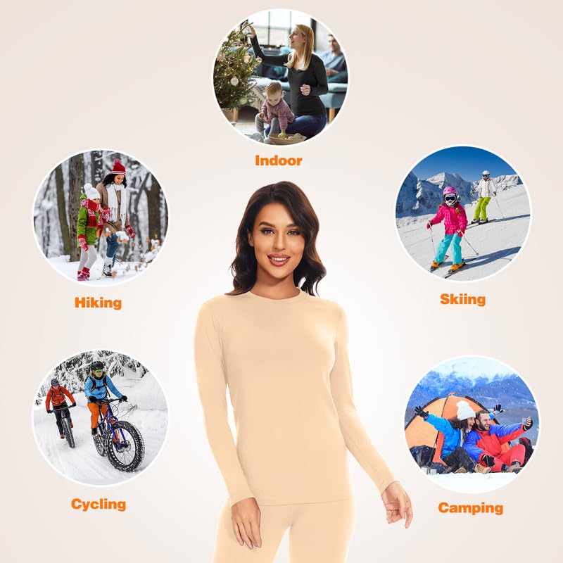 SIMIYA 2 Pack Thermal Underwear for Women Long Johns Winter Warm Fleece Lined Base Layer Set Cold Weather Top and Bottom - Image 5