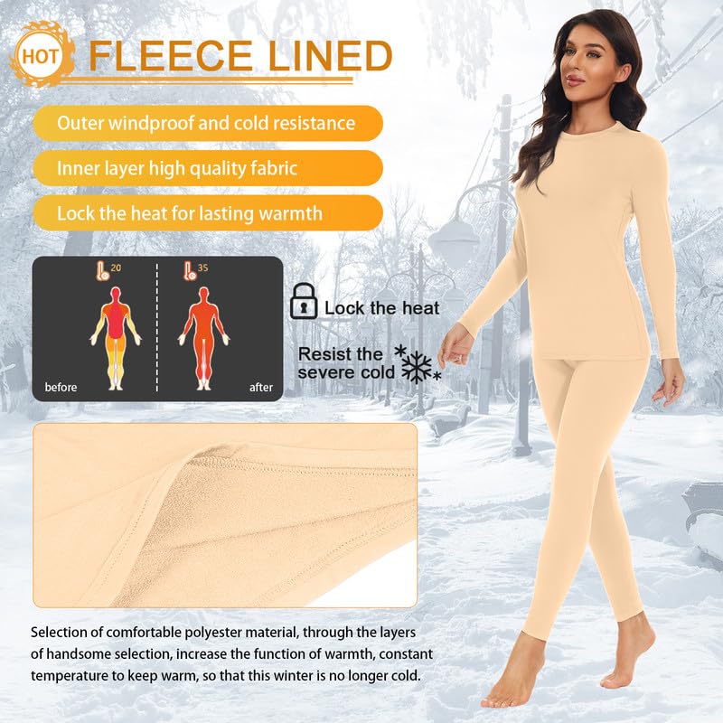 SIMIYA 2 Pack Thermal Underwear for Women Long Johns Winter Warm Fleece Lined Base Layer Set Cold Weather Top and Bottom - Image 4