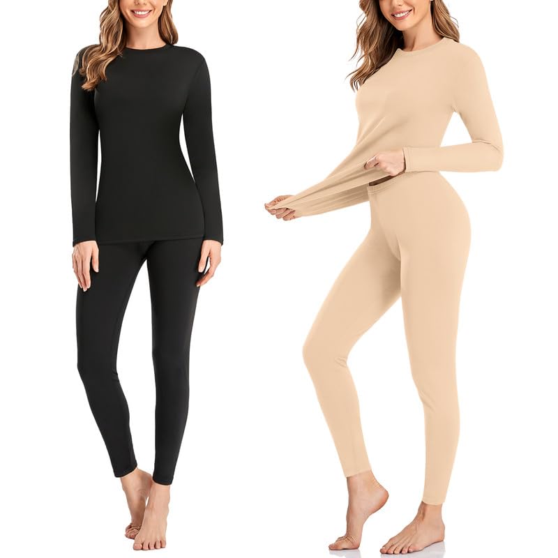 SIMIYA 2 Pack Thermal Underwear for Women Long Johns Winter Warm Fleece Lined Base Layer Set Cold Weather Top and Bottom - Image 1