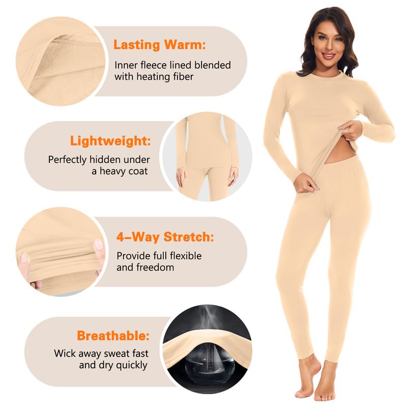 SIMIYA 2 Pack Thermal Underwear for Women Long Johns Winter Warm Fleece Lined Base Layer Set Cold Weather Top and Bottom - Image 3