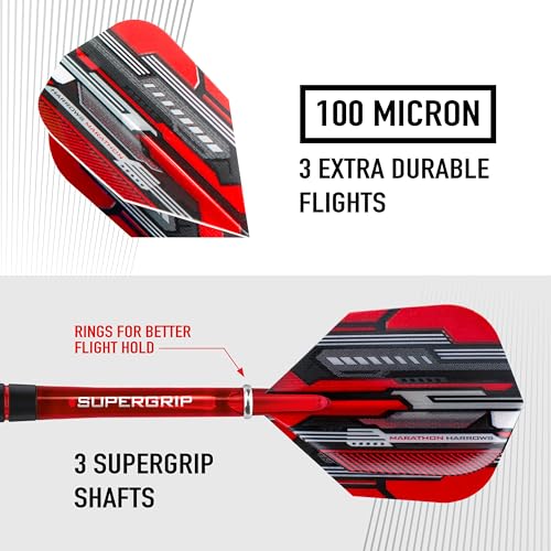 Harrows Ace Rubber Brass Steel Tip Darts Set 20g, 22g, 24g & 26g - Includes Supergrip Shafts, Micron Marathon Flights & Convenient Travel Case 24g - Image 5