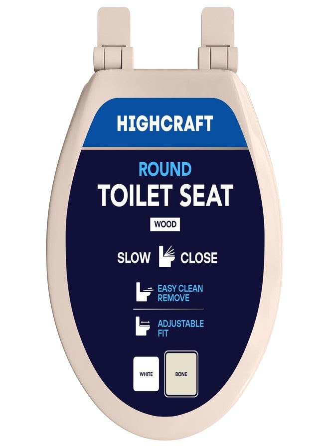 HIGHCRAFT Premium Round Toilet Seat with Slow-Close Design, Adjustable Hinges & Quick Removal Mechanism - Molded Wood Toilet Seat - Fits Standard Round Toilets - Toilet Seat in Bone/Beige - Image 1