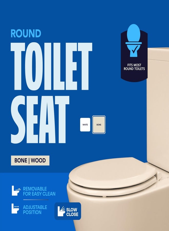 HIGHCRAFT Premium Round Toilet Seat with Slow-Close Design, Adjustable Hinges & Quick Removal Mechanism - Molded Wood Toilet Seat - Fits Standard Round Toilets - Toilet Seat in Bone/Beige - Image 4