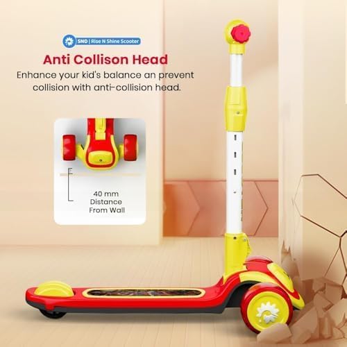 StarAndDaisy Scooter for Kids 3-12 YearsBoys & Girls / 3 Wheel Kids Scooter Boys & Girls with LED Light, PU Wheels/Skating Scooter 5 Level Adjustable Height and Easy to Fold (Red-Yellow) - Image 4