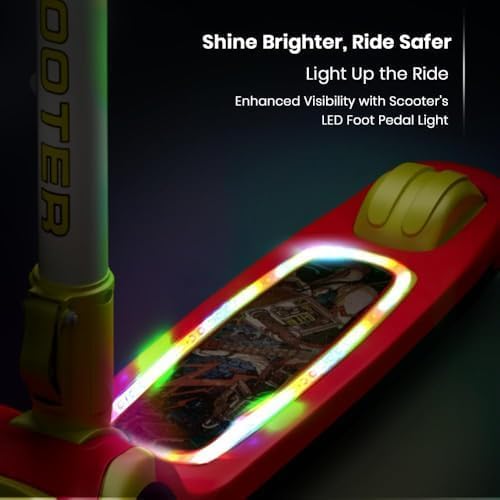StarAndDaisy Scooter for Kids 3-12 YearsBoys & Girls / 3 Wheel Kids Scooter Boys & Girls with LED Light, PU Wheels/Skating Scooter 5 Level Adjustable Height and Easy to Fold (Red-Yellow) - Image 5