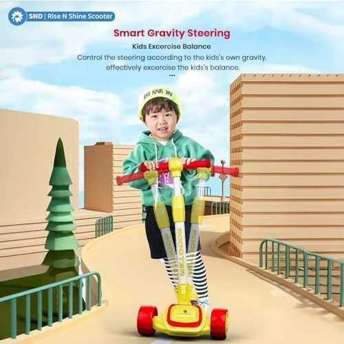 StarAndDaisy Scooter for Kids 3-12 YearsBoys & Girls / 3 Wheel Kids Scooter Boys & Girls with LED Light, PU Wheels/Skating Scooter 5 Level Adjustable Height and Easy to Fold (Red-Yellow) - Image 3
