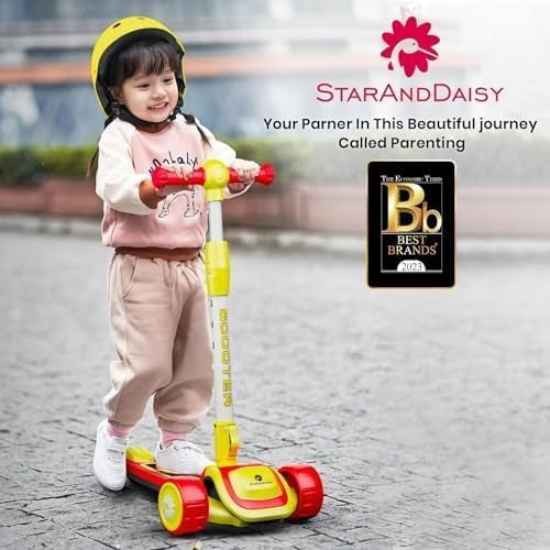 StarAndDaisy Scooter for Kids 3-12 YearsBoys & Girls / 3 Wheel Kids Scooter Boys & Girls with LED Light, PU Wheels/Skating Scooter 5 Level Adjustable Height and Easy to Fold (Red-Yellow) - Image 2