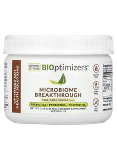 BiOptimizers BIOptimizers, Microbiome Breakthrough, Prebiotics + Probiotics + Postbiotics, Vegetarian Vanilla, 5.29 oz (150 g)  - Image 1