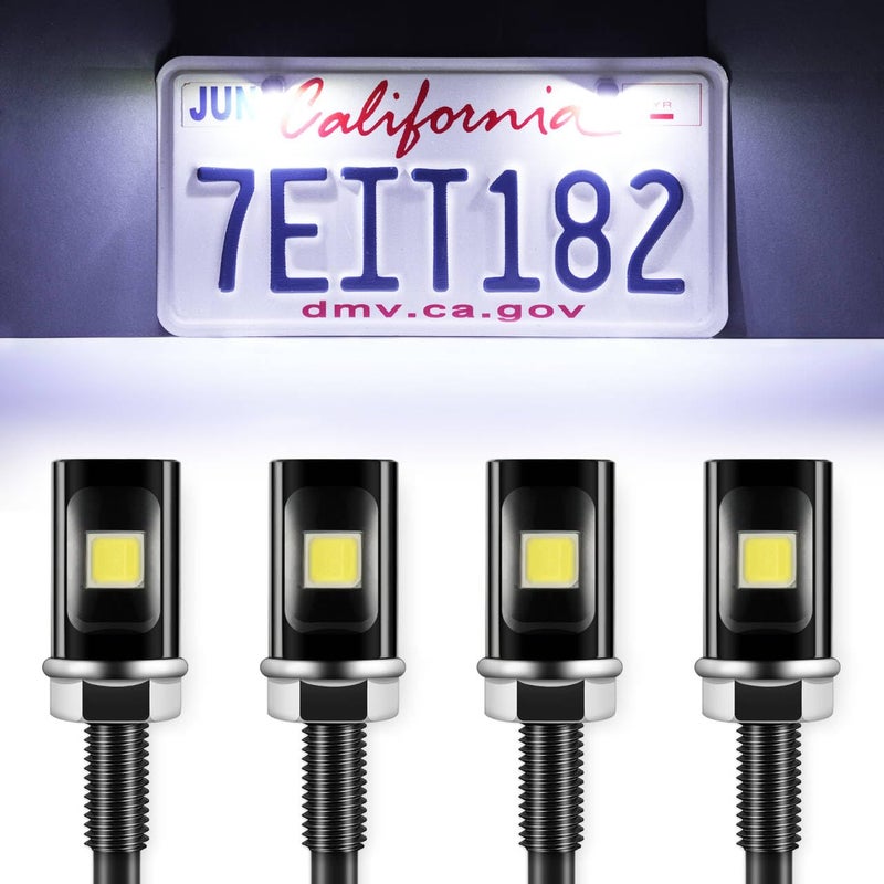 LivTee Super Bright License Plate Light, 12V License Tag Screw Bolt Accessories, Waterproof Black Aluminium Light Holder, Legal for Car Motorcycle Truck RV ATV Bike, Xenon White(4PCS) - Image 1