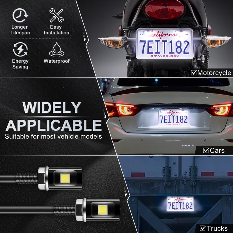 LivTee Super Bright License Plate Light, 12V License Tag Screw Bolt Accessories, Waterproof Black Aluminium Light Holder, Legal for Car Motorcycle Truck RV ATV Bike, Xenon White(4PCS) - Image 5