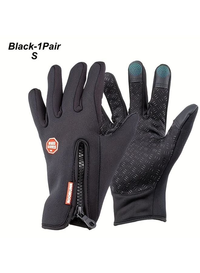 قفازات رياضية سوداء للجنسين مقاومة للانزلاق، شاشة لمس في راحة اليد، إغلاق بسحاب، قابلة للتنفس - Image 1