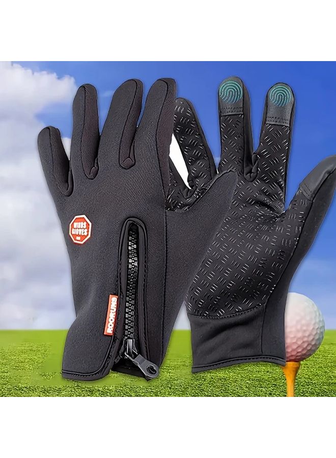 قفازات رياضية سوداء للجنسين مقاومة للانزلاق، شاشة لمس في راحة اليد، إغلاق بسحاب، قابلة للتنفس - Image 2