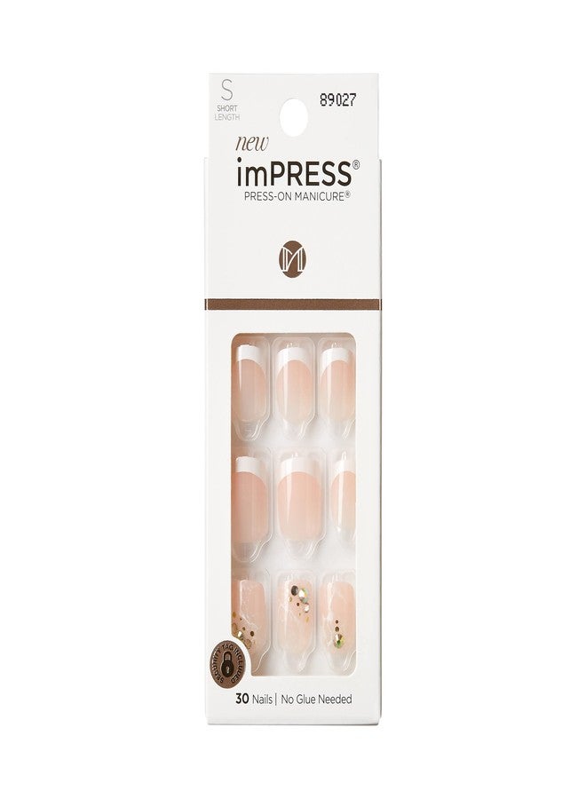 Impress KISS imPRESS No Glue Mani Press On Nails, Design, 'My Worth', White, Short Size, Squoval Shape, Includes 30 Nails, Prep Pad, Instructions Sheet, 1 Manicure Stick, 1 Mini File - Image 1
