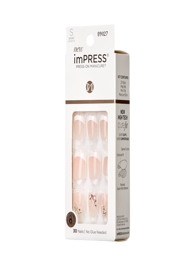 Impress KISS imPRESS No Glue Mani Press On Nails, Design, 'My Worth', White, Short Size, Squoval Shape, Includes 30 Nails, Prep Pad, Instructions Sheet, 1 Manicure Stick, 1 Mini File - Image 3