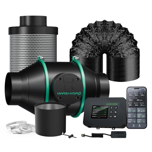 MARS HYDRO 4 Inch Air Filtration Kit, Inline Duct Fan with iControl Temperature & Humidity Controller, App Remote Control, Carbon Filter Combo +25Ft Ducting, Grow Tent Hydroponics Ventilation System - Image 1