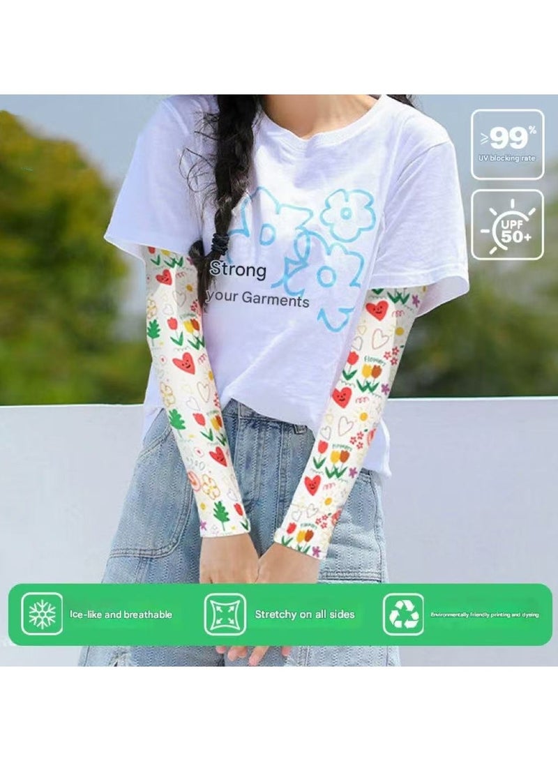 Goolsky Summer Printed Ice Silk Arm Sleeves – Women’s UV Protection Cycling Sun Sleeve for Outdoor Students, Cute Design - Image 1