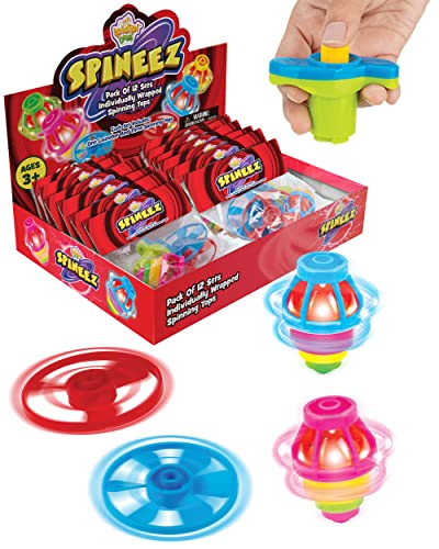 IPIDIPI TOYS Spineez Light Up Flying Saucer Spinning Tops 12Pack UFO Spinner Toy Easter Basket Stuffers for Kids Birthday Party Favors Goodie Bag Stuffers School Prizes for Boys Girls Red - Image 1