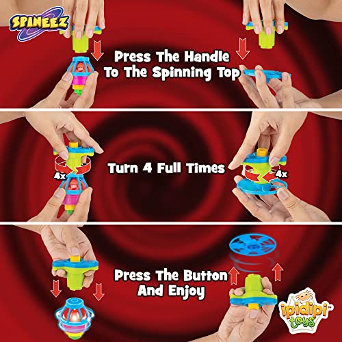 IPIDIPI TOYS Spineez Light Up Flying Saucer Spinning Tops 12Pack UFO Spinner Toy Easter Basket Stuffers for Kids Birthday Party Favors Goodie Bag Stuffers School Prizes for Boys Girls Red - Image 5