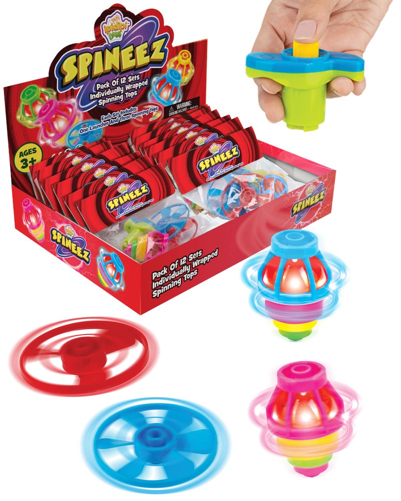 IPIDIPI TOYS Spineez Light Up Flying Saucer Spinning Tops 12Pack UFO Spinner Toy Easter Basket Stuffers for Kids Birthday Party Favors Goodie Bag Stuffers School Prizes for Boys Girls Red - Image 3
