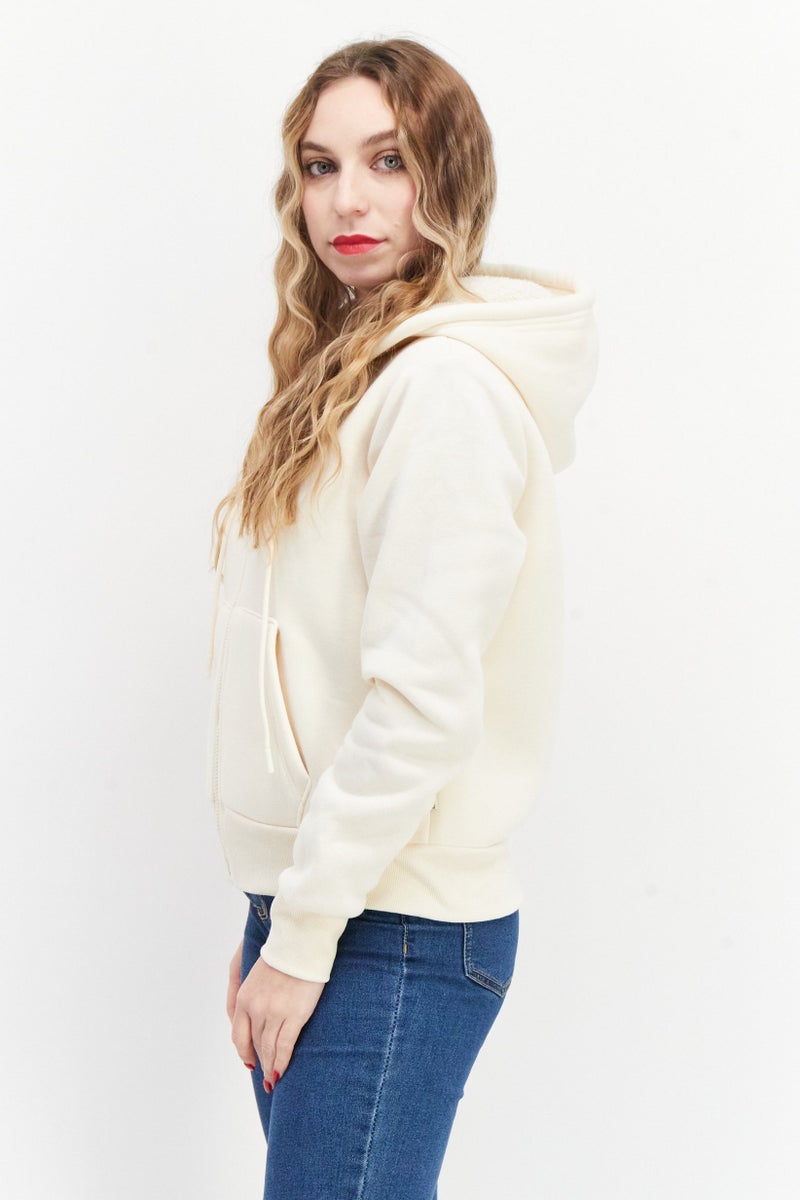 Bearpaw Women  Hooded Plain Long Sleeve Sweatshirt, Light Beige - Image 2