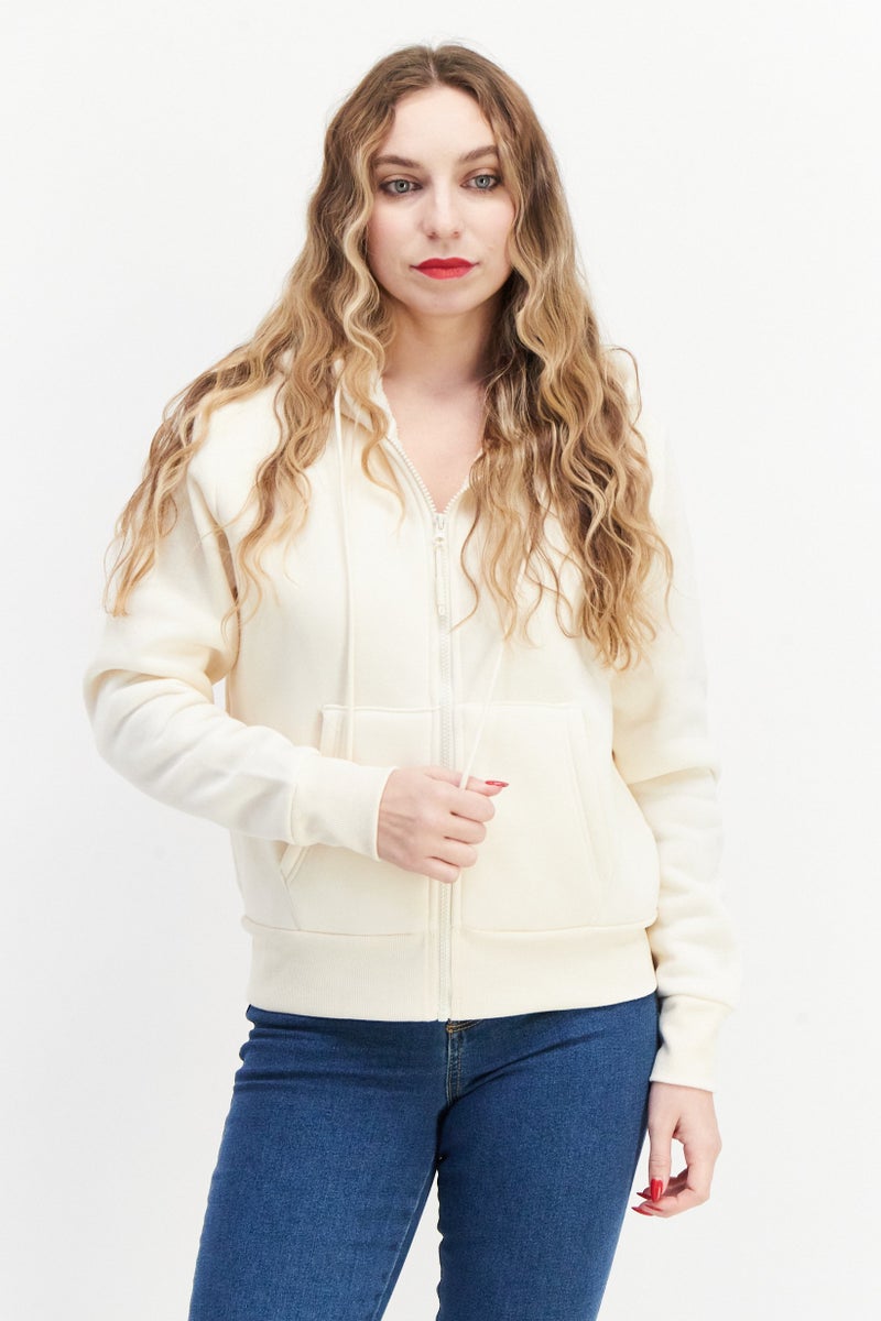 Bearpaw Women  Hooded Plain Long Sleeve Sweatshirt, Light Beige - Image 1