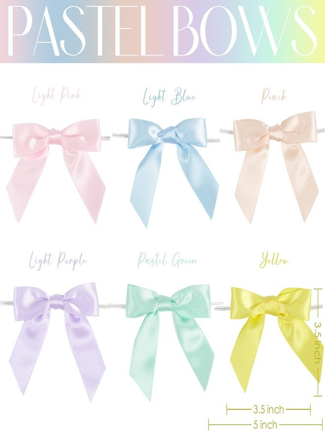 AIMUDI 6 Colors Pastel Ribbon Bows for Easter' Day Decorations 3.5" Satin Twist Tie Bows for Treat Bags Premade Bows for Crafts, Wedding Decorations, Baby Shower, Gift Wrapping, Spring- 60 Counts - Image 2