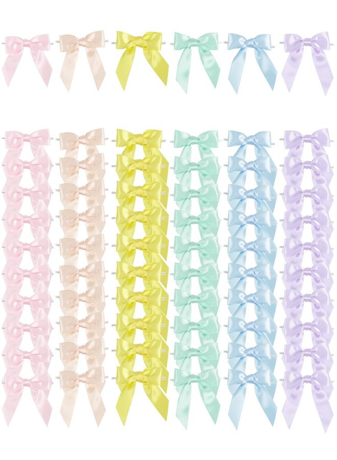 AIMUDI 6 Colors Pastel Ribbon Bows for Easter' Day Decorations 3.5" Satin Twist Tie Bows for Treat Bags Premade Bows for Crafts, Wedding Decorations, Baby Shower, Gift Wrapping, Spring- 60 Counts - Image 1