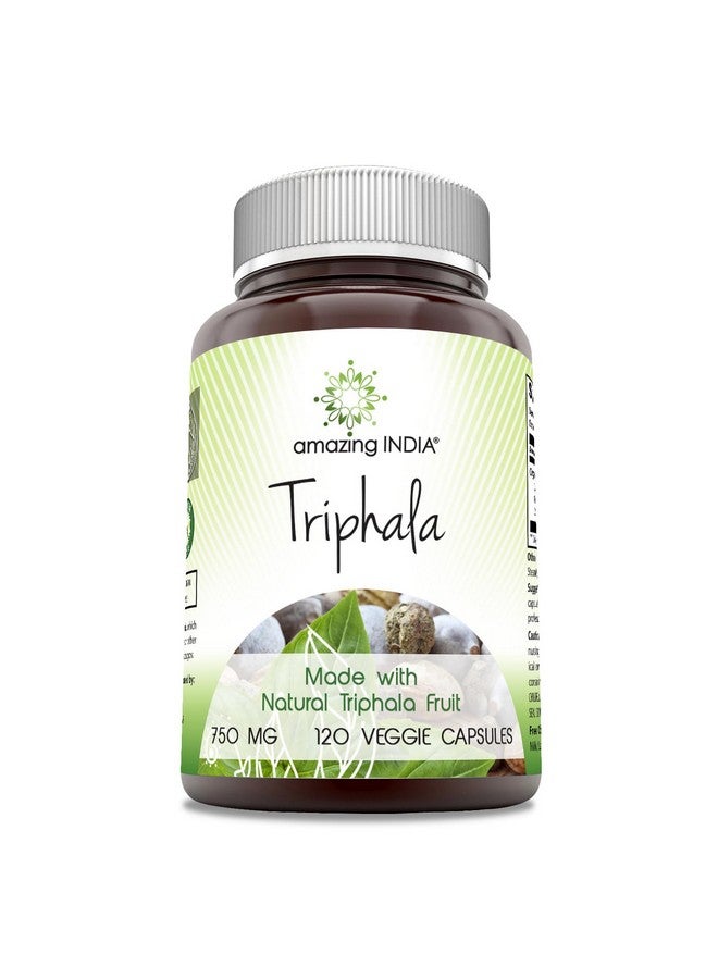 Amazing India Triphala (Natural Triphala Fruit) Supplement | 750 Mg per Serving | 120 Veggie Capsules | Non-GMO | Gluten-Free - Image 1