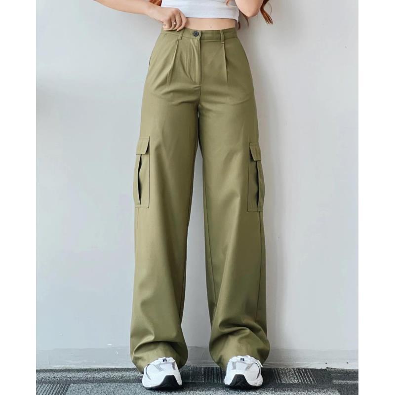New Fashion All-Match Casual Pants Mid-Waist Three-Dimensional Pocket Pants Waist Women'S Work Pants - Image 1