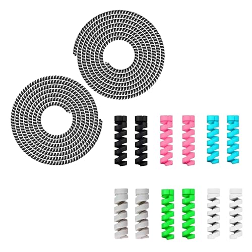 Like Star® Cable Protector Combo – 2 Spiral Cable Wraps + 12 pcs Colorful Cord Protectors for USB, Charger & Headphone Cables – Anti-Fray Wire Organizer Set for Phone, PC, Home & Office (Black) - Image 1