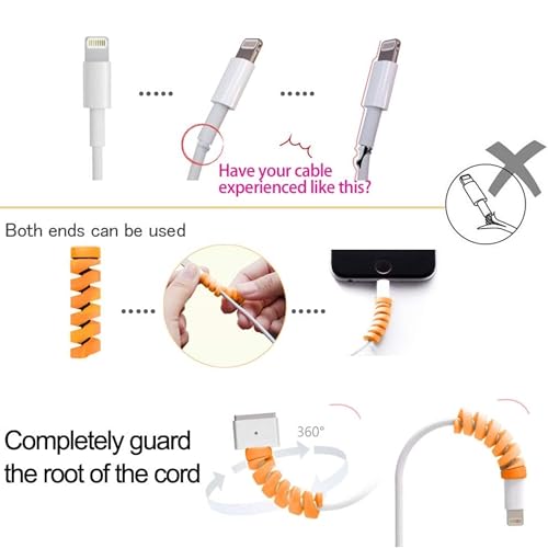 Like Star® Cable Protector Combo – 2 Spiral Cable Wraps + 12 pcs Colorful Cord Protectors for USB, Charger & Headphone Cables – Anti-Fray Wire Organizer Set for Phone, PC, Home & Office (Black) - Image 2