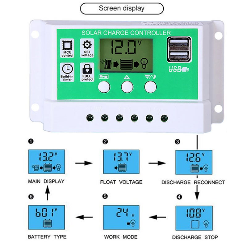 60A Solar Charger Controller 12V/24V Auto PWM Controllers LCD Display Dual USB 5V Output Controller - Image 5