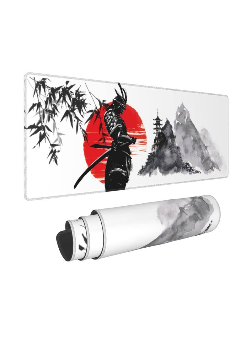 Large Japanese Samurai Gaming Mouse Pad, 31.5x11.8 Inch Desk Mat with Non-Slip Base, Stitched Edge - Ideal for Work, Game, Office, Home. - Image 1