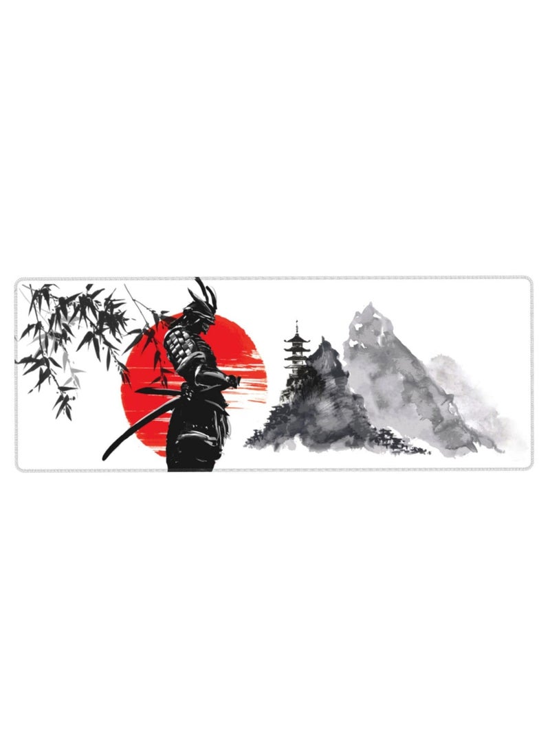 Large Japanese Samurai Gaming Mouse Pad, 31.5x11.8 Inch Desk Mat with Non-Slip Base, Stitched Edge - Ideal for Work, Game, Office, Home. - Image 2