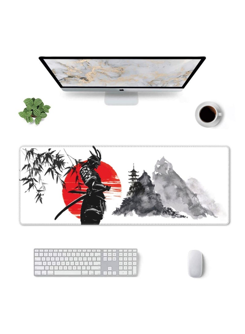 Large Japanese Samurai Gaming Mouse Pad, 31.5x11.8 Inch Desk Mat with Non-Slip Base, Stitched Edge - Ideal for Work, Game, Office, Home. - Image 3
