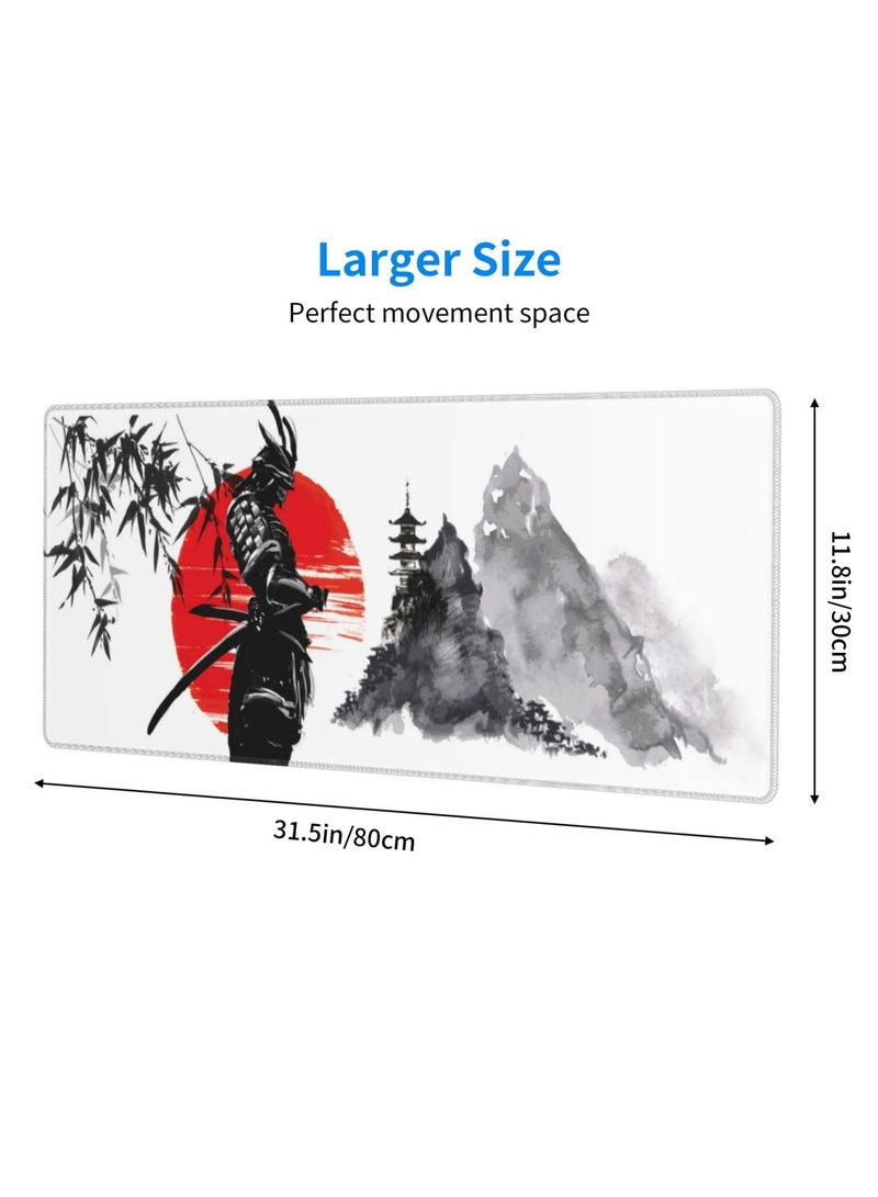 Large Japanese Samurai Gaming Mouse Pad, 31.5x11.8 Inch Desk Mat with Non-Slip Base, Stitched Edge - Ideal for Work, Game, Office, Home. - Image 4