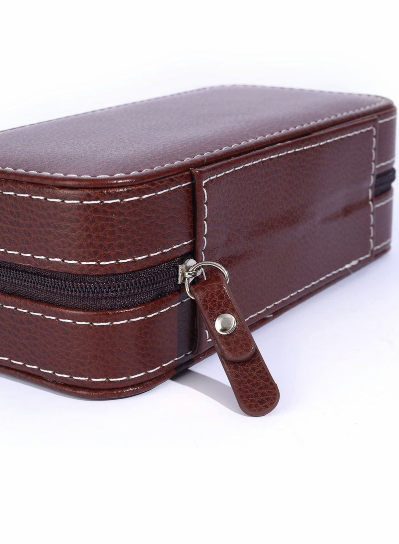 KASTWAVE Watch Storage Box, Travel Watch Case 2 Slots Leather Watch Box Portable Organizer for Home Storage, Travel, Display 1 Pcs (2 Watches Holder Brown) - Image 5