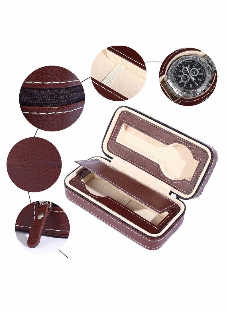 KASTWAVE Watch Storage Box, Travel Watch Case 2 Slots Leather Watch Box Portable Organizer for Home Storage, Travel, Display 1 Pcs (2 Watches Holder Brown) - Image 4