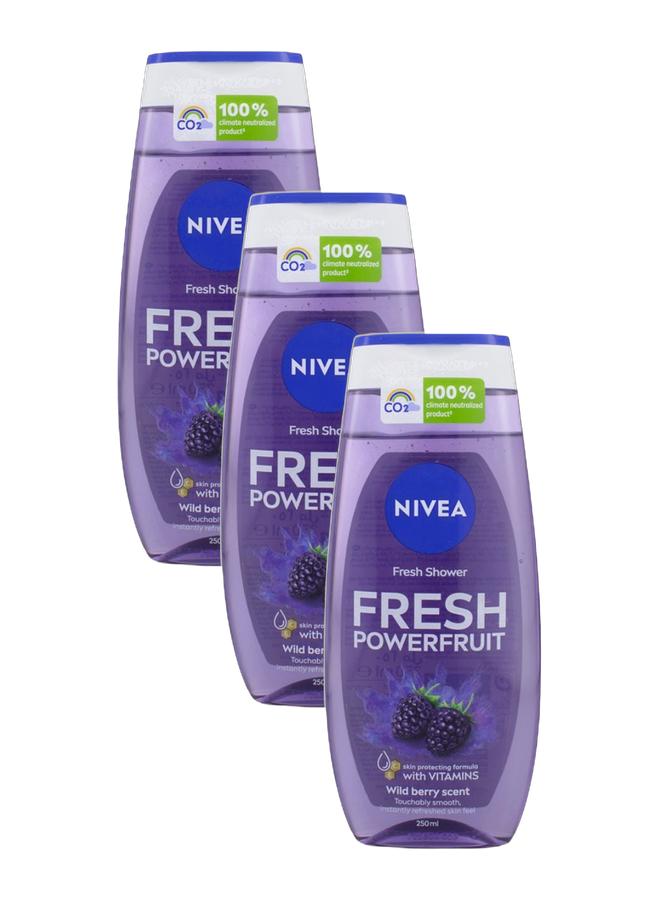 Nivea Fresh Powerfruit Shower Gel Wild Berry Scent 250ml  Pack of 3 - Image 1