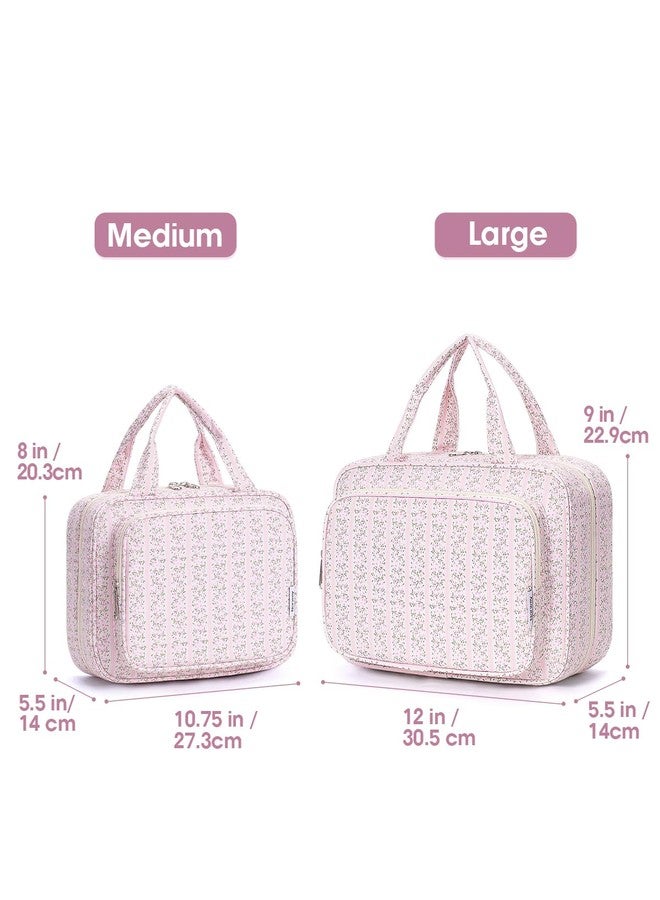 Narwey Travel Toiletry Bag for Women Large Hanging Makeup Bag Organizer Toiletries Bag for Full Size Essentials Accessories Cosmetics (Pink Flower Buds (Large)) - Image 2