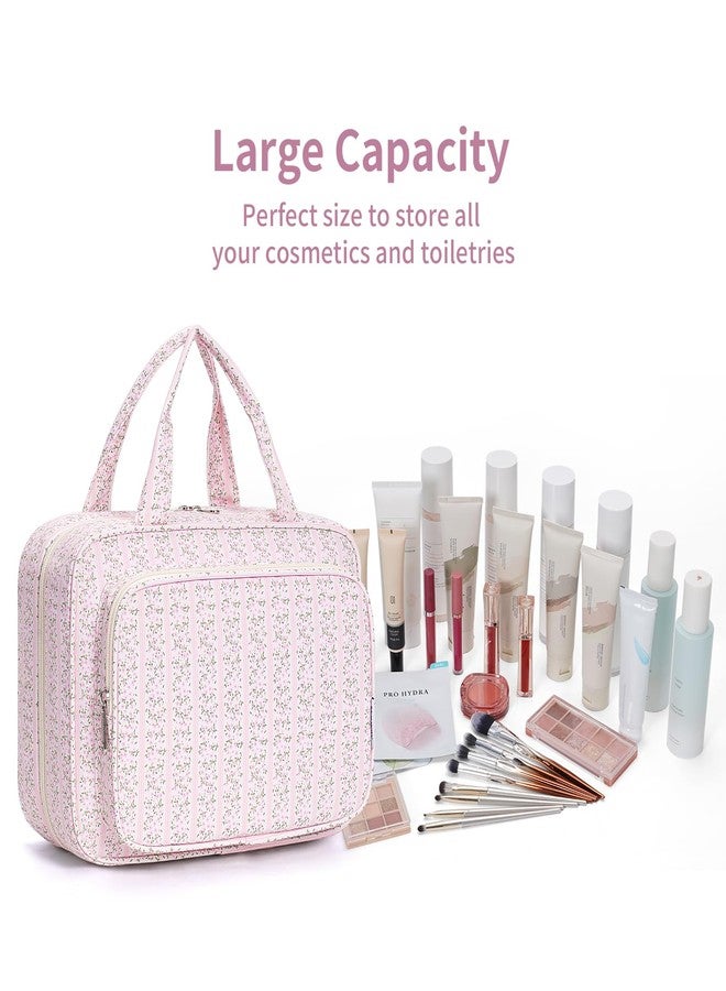 Narwey Travel Toiletry Bag for Women Large Hanging Makeup Bag Organizer Toiletries Bag for Full Size Essentials Accessories Cosmetics (Pink Flower Buds (Large)) - Image 5