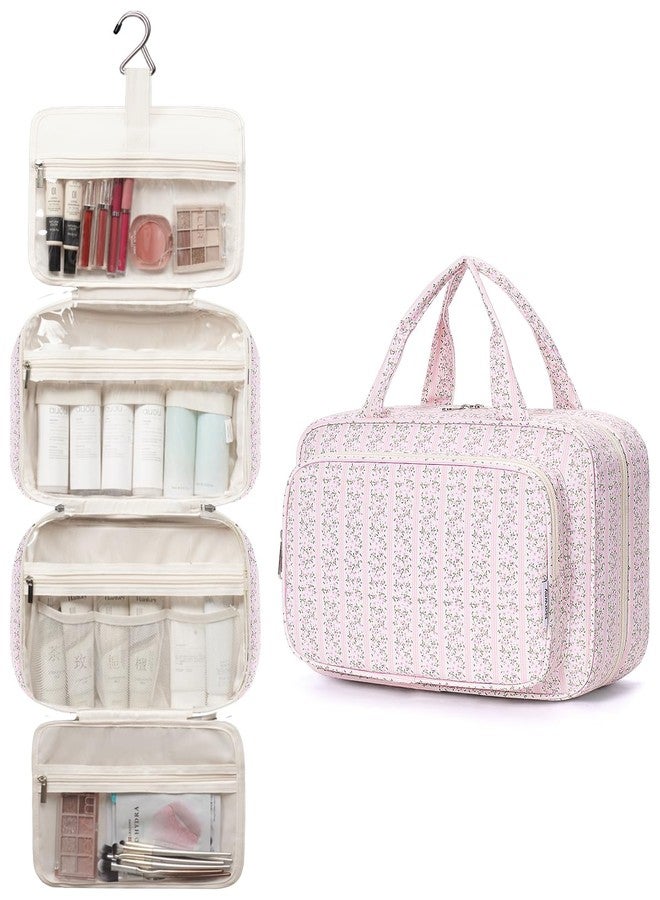 Narwey Travel Toiletry Bag for Women Large Hanging Makeup Bag Organizer Toiletries Bag for Full Size Essentials Accessories Cosmetics (Pink Flower Buds (Large)) - Image 4