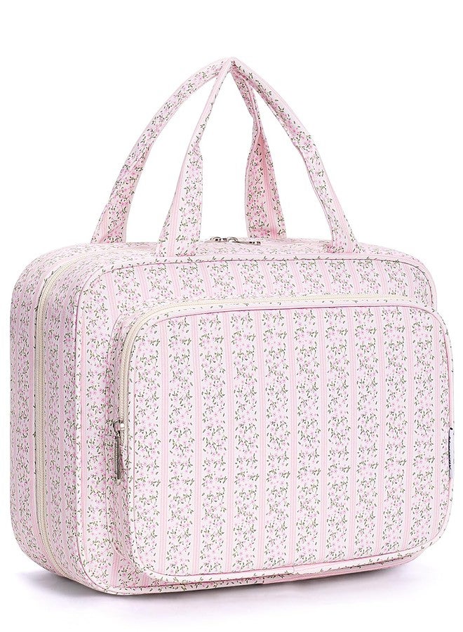 Narwey Travel Toiletry Bag for Women Large Hanging Makeup Bag Organizer Toiletries Bag for Full Size Essentials Accessories Cosmetics (Pink Flower Buds (Large)) - Image 1
