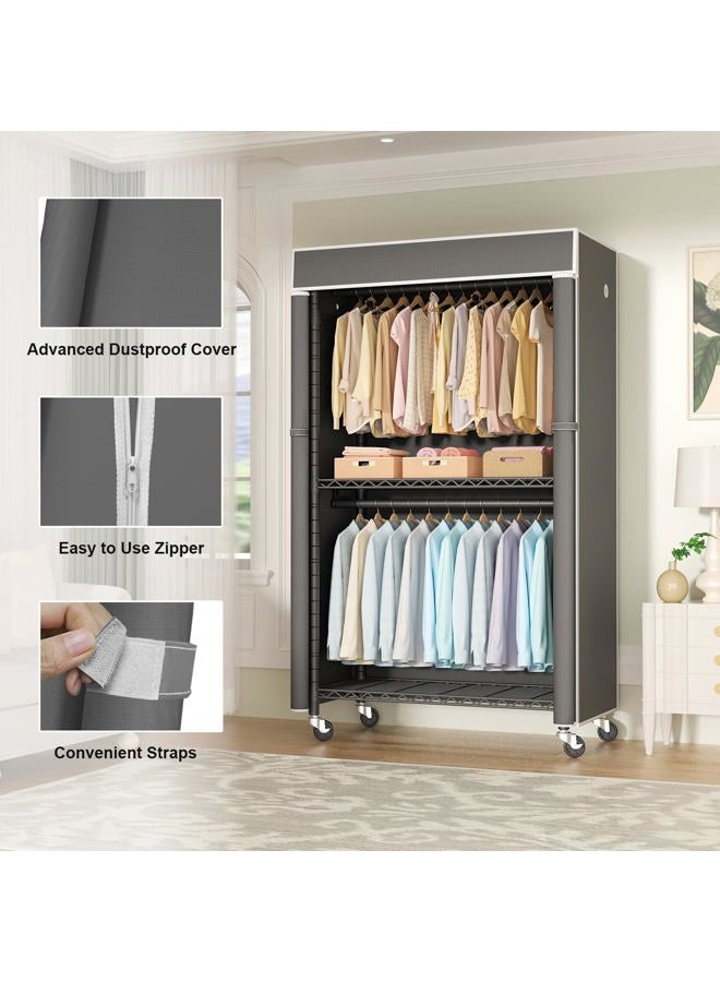 FUTASSI Black Clothing Rack with Dark Gray Cover, P1C Rolling Closets with Wheels, Metal Garment Rack for Hanging Clothes, Clothing Storage Wardrobe, 36.2" W x 16.5" D x 80.5" H, Load 450 Pounds - Image 5