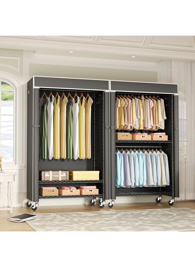 FUTASSI Black Clothing Rack with Dark Gray Cover, P1C Rolling Closets with Wheels, Metal Garment Rack for Hanging Clothes, Clothing Storage Wardrobe, 36.2" W x 16.5" D x 80.5" H, Load 450 Pounds - Image 2