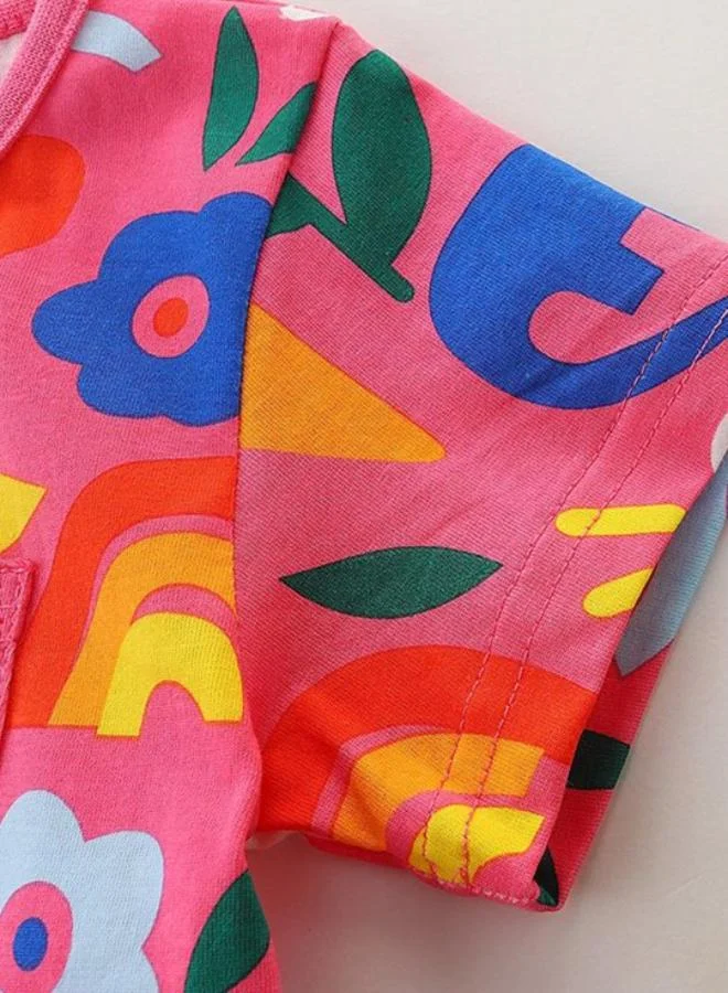 يونيكي Pink A-Line Crew Neck Printed Dress