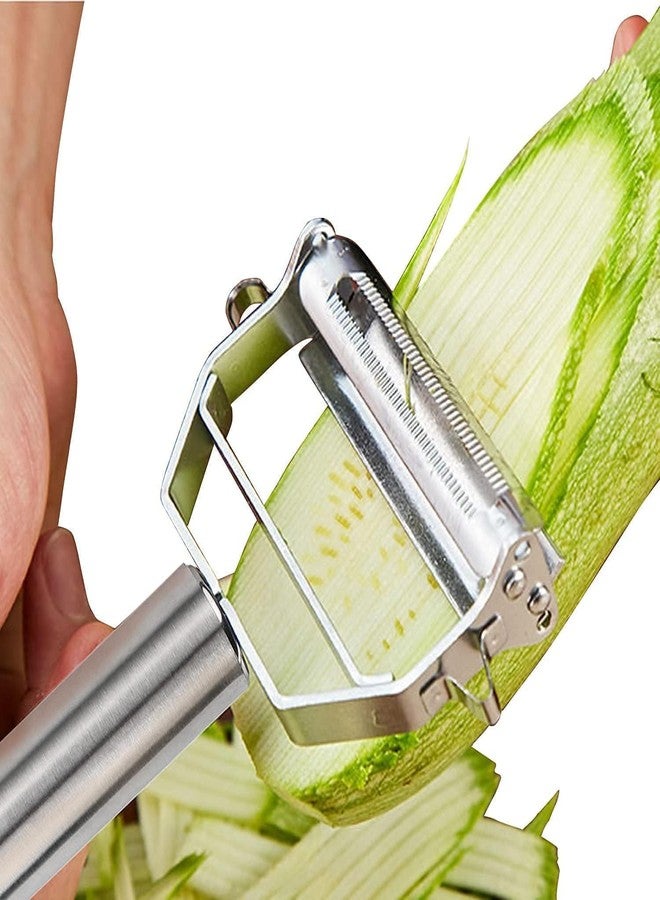 FLUZOV 2-in-1 Stainless Steel Julienne & Vegetable Peeler | Multipurpose Slicer & Cutter for Salad, Potato & Veggie Noodles | Rust-Proof Adjustable Kitchen Tool (Medium Size) - Image 5