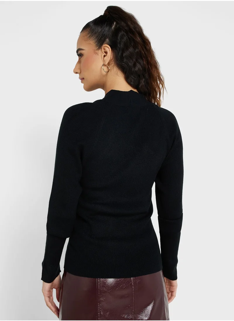 BRAVE SOUL Raglan Cross Front Cut Out Sweater